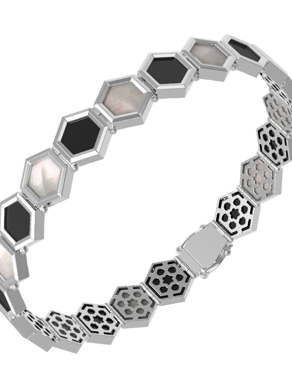 Браслет из белого золота c ониксом и перламутром