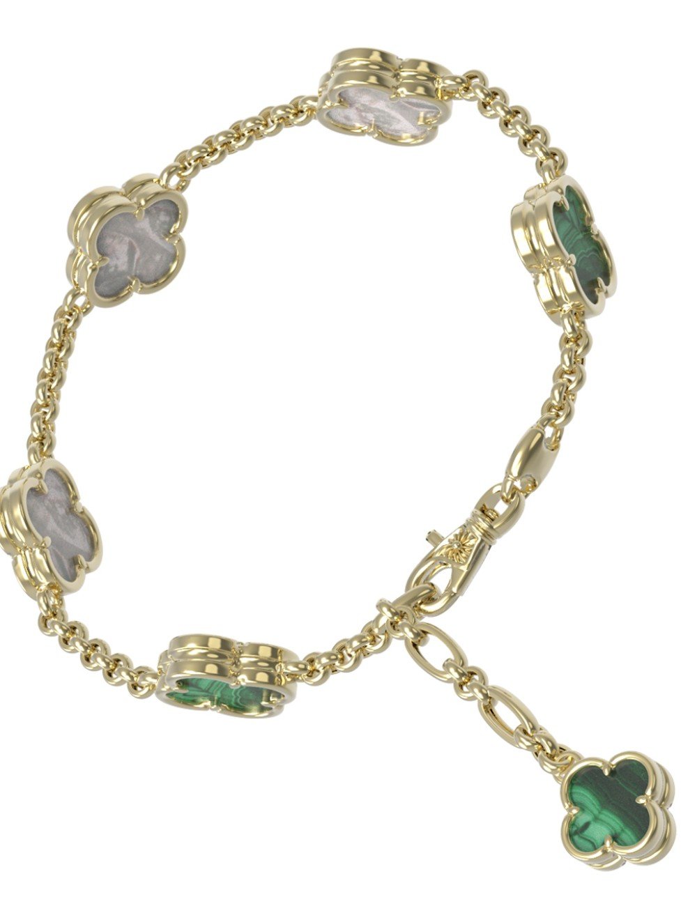 Браслет из лимонного золота c малахитом и перламутром