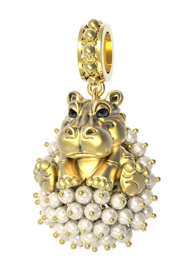 Подвеска из лимонного золота c эмалью и жемчугом