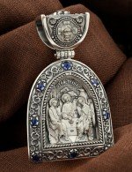 Образок из серебра 925 пробы c сапфиром