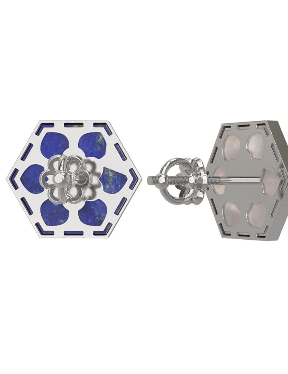 Серьги из белого золота c лазуритом и перламутром