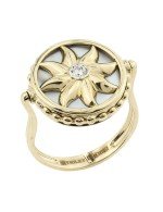 Кольцо из лимонного золота c бриллиантами, лазуритом и перламутром