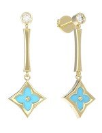 Серьги из лимонного золота c фианитом и бирюзой