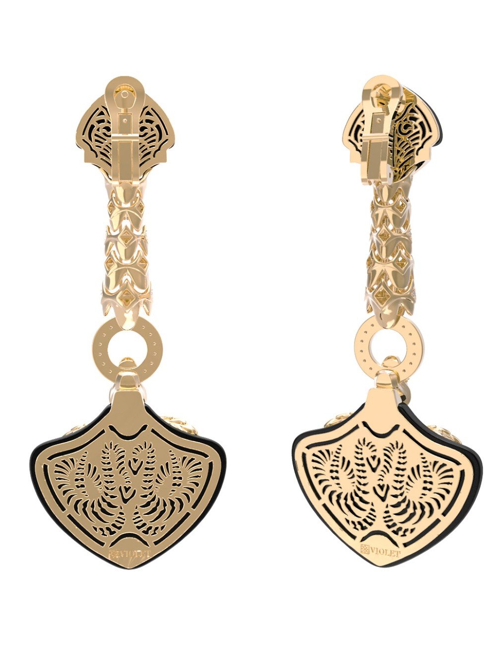 Серьги из лимонного золота c бриллиантами и ониксом