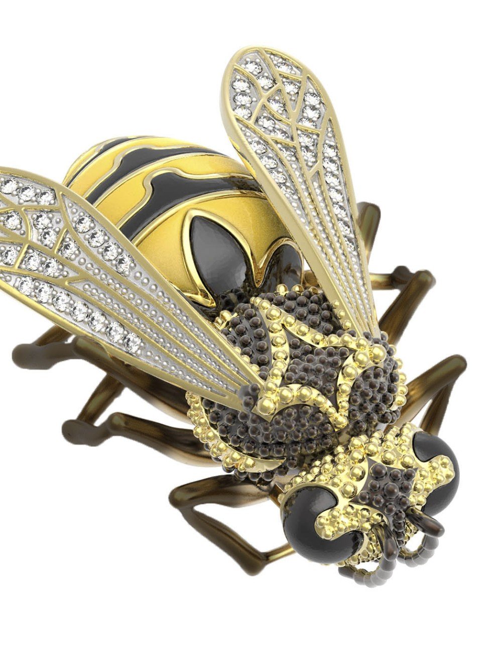 Брошь из лимонного золота c эмалью и фианитом