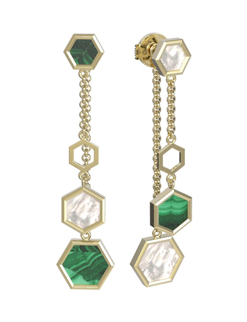 Серьги из лимонного золота c малахитом и перламутром