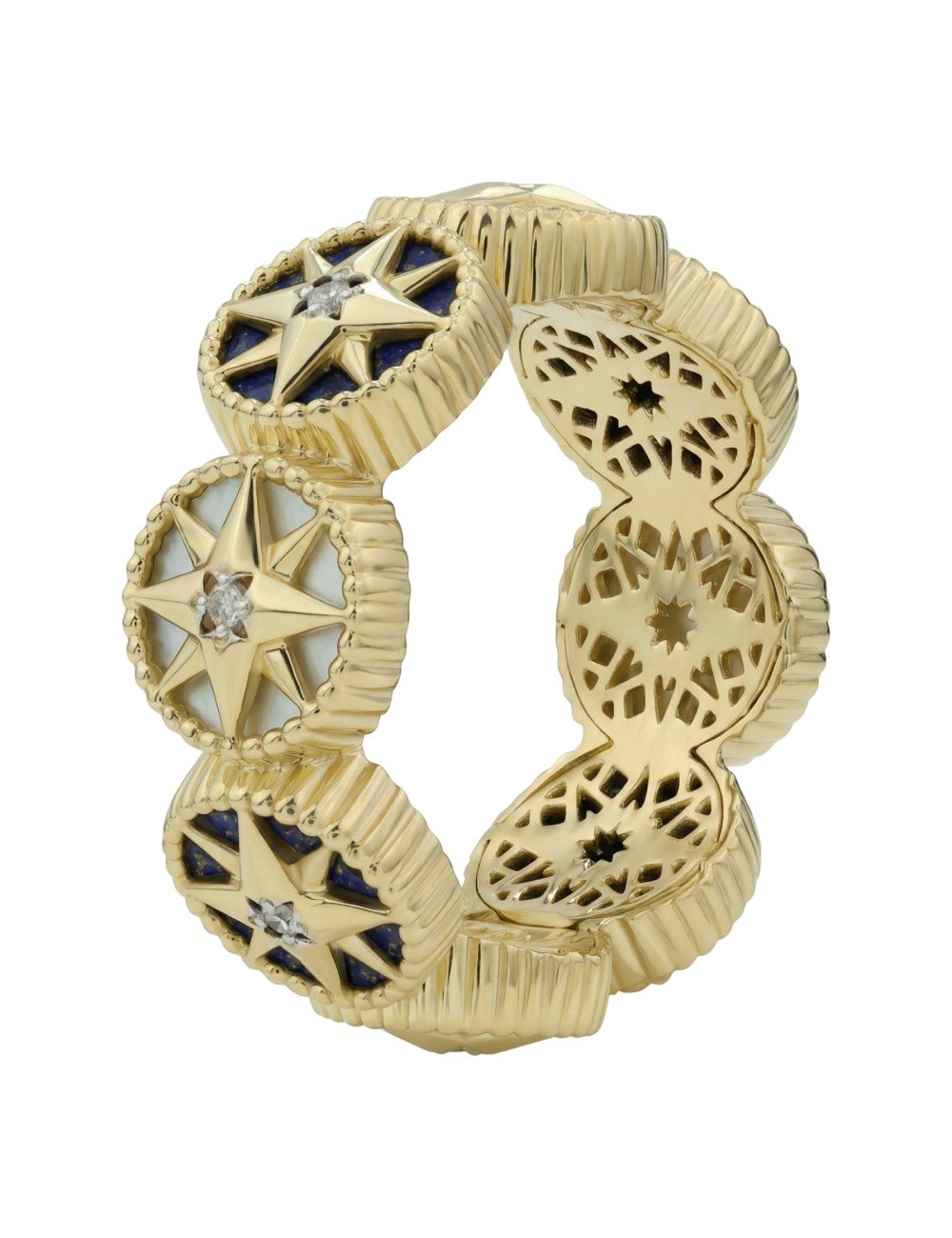 Кольцо из лимонного золота c бриллиантами, лазуритом и перламутром