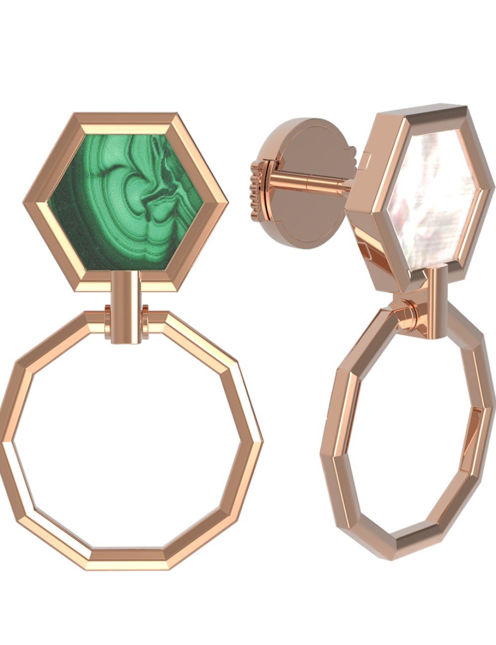 Серьги из золота c малахитом и перламутром