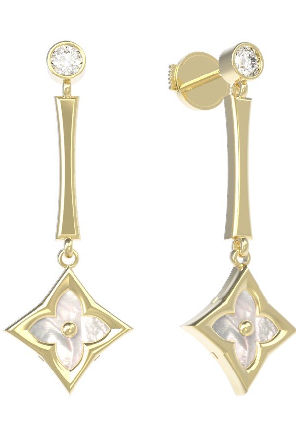 Серьги из лимонного золота c фианитом и перламутром