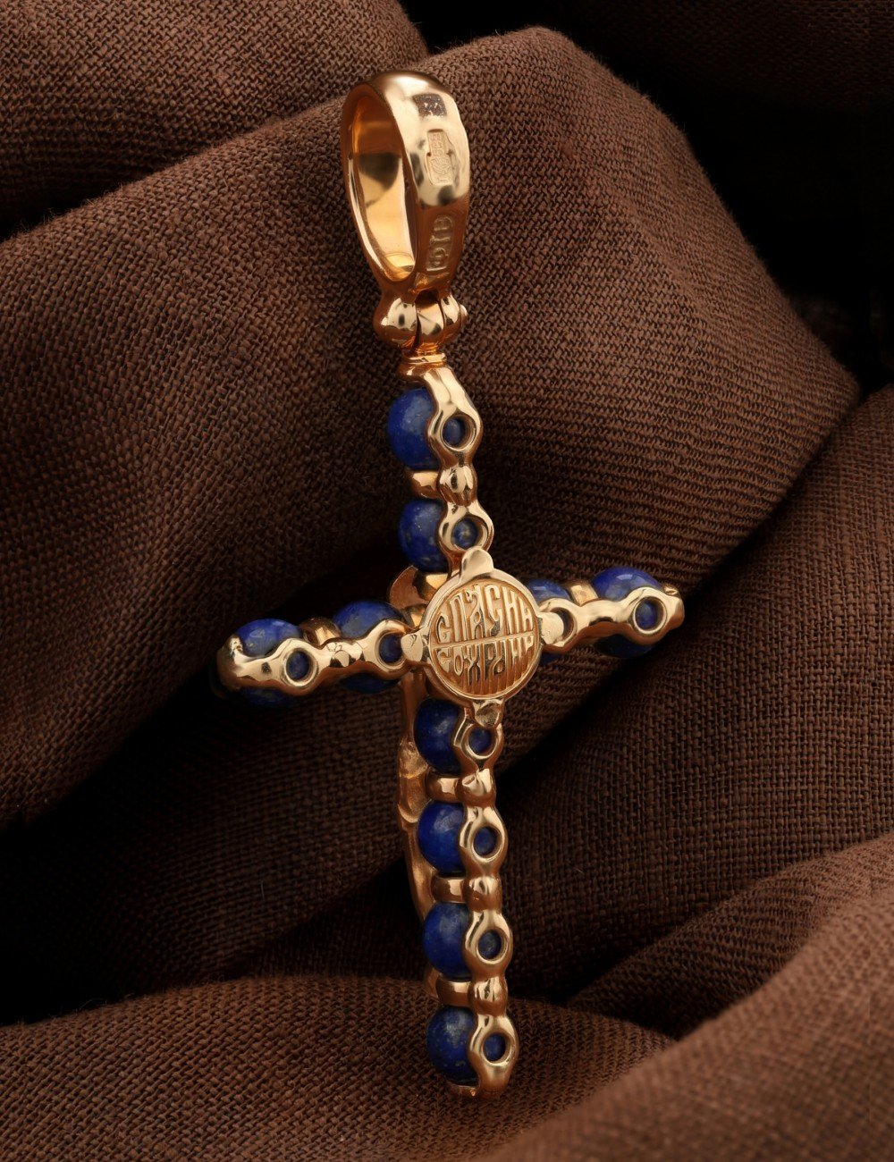 Крест из золота c лазуритом