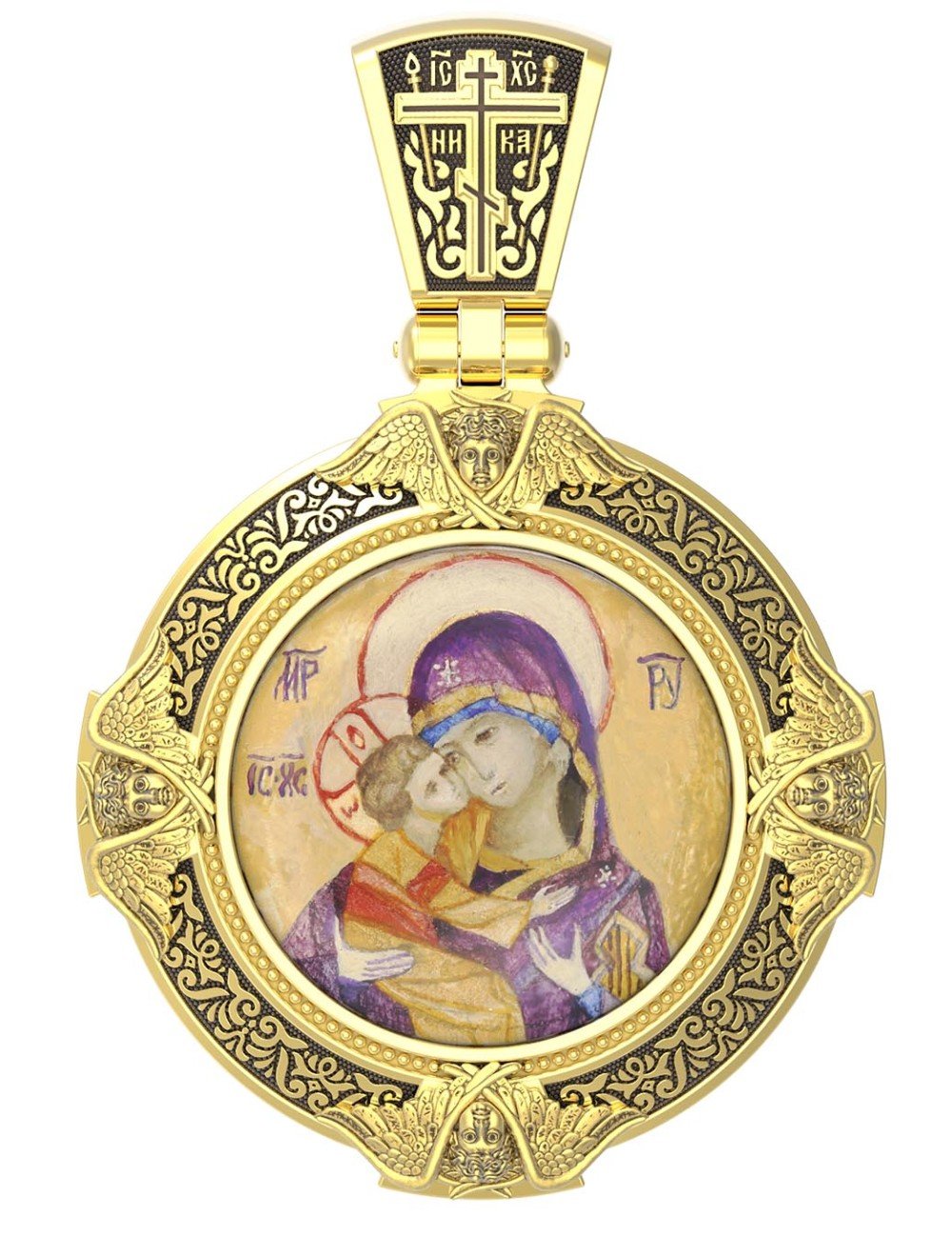 Образок из лимонного золота c эмалью и иконописью