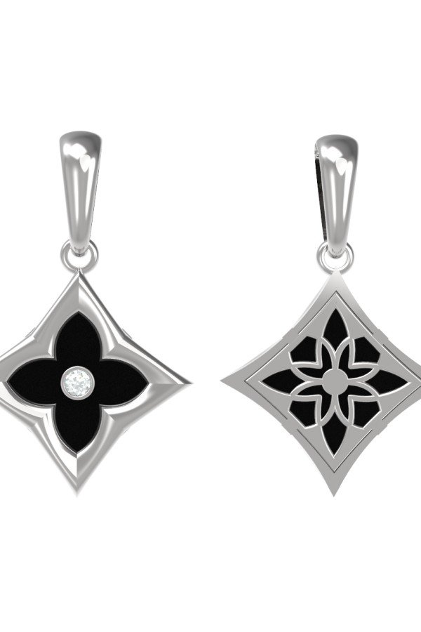 Подвеска из белого золота c бриллиантами и ониксом