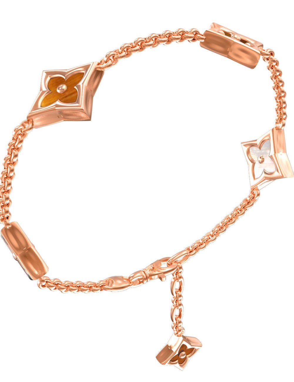 Браслет из золота c тигровым глазом и перламутром