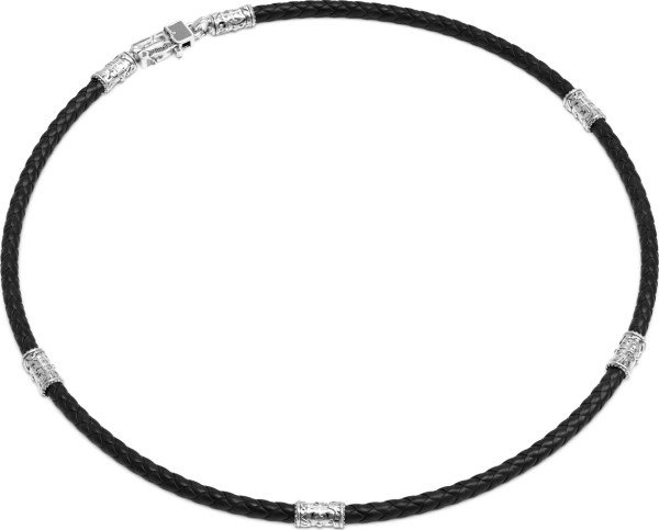 Гайтан из белого золота c кожаным шнурком