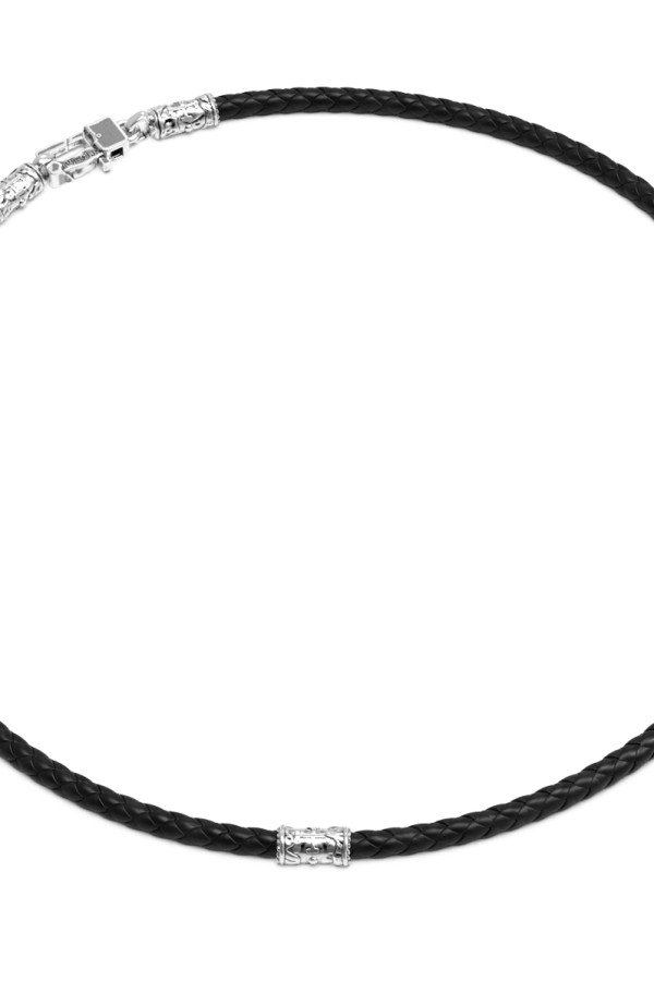 Гайтан из белого золота c кожаным шнурком