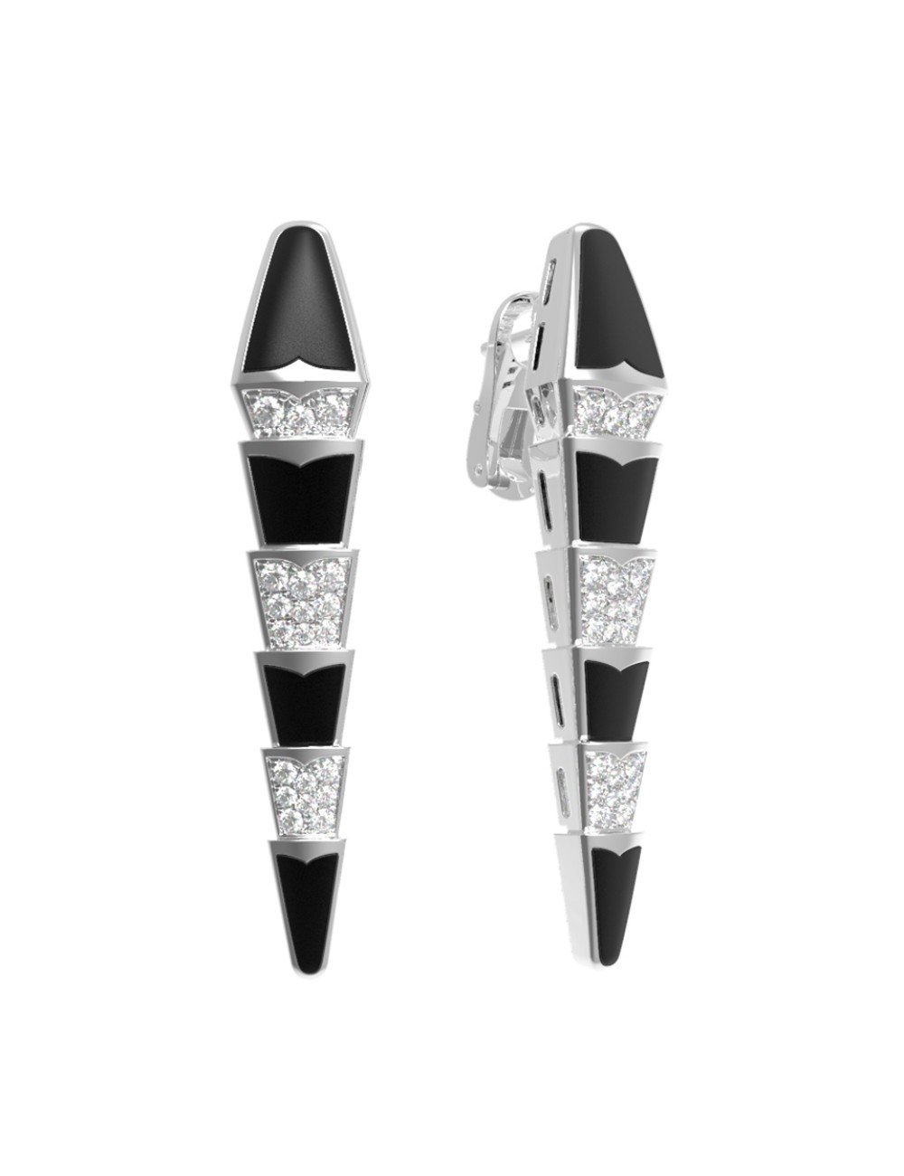 Серьги из белого золота c бриллиантами и ониксом