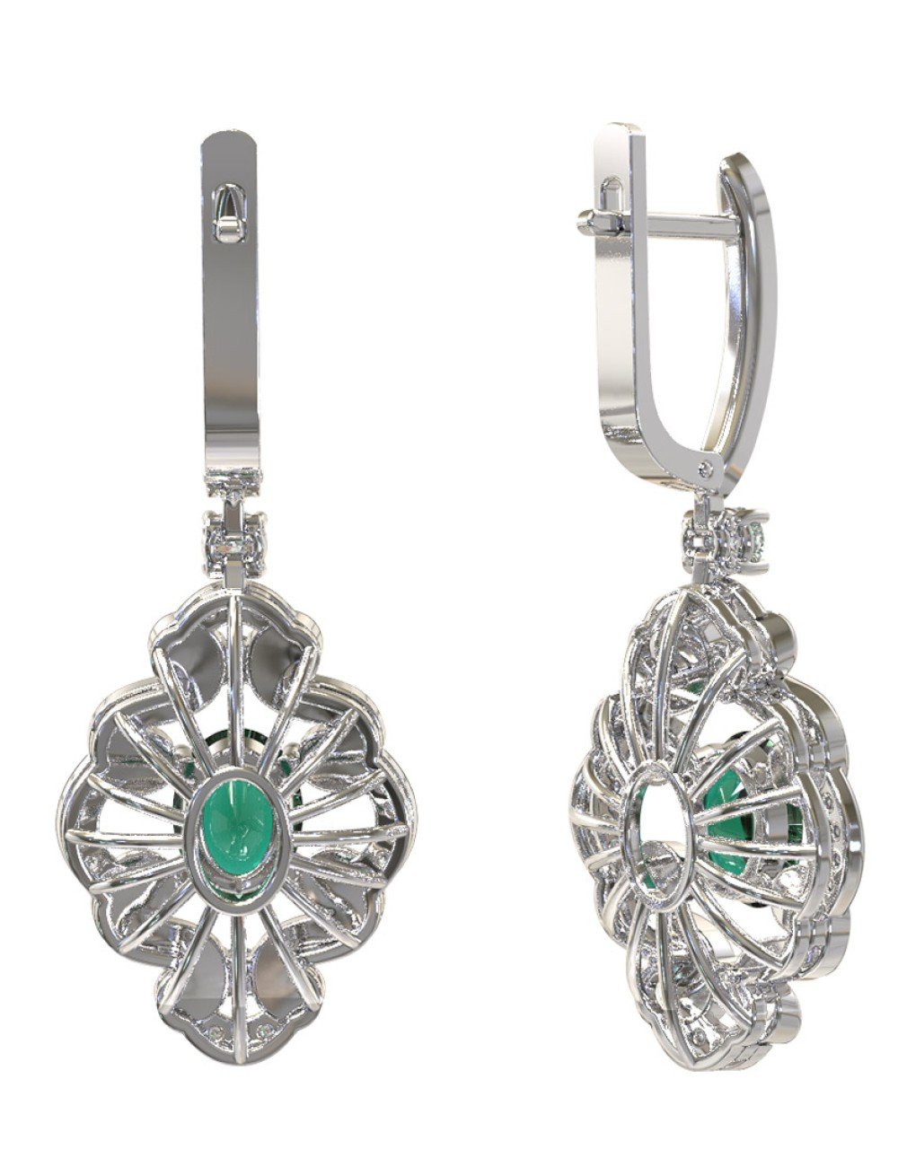 Серьги из белого золота c бриллиантами и изумрудом