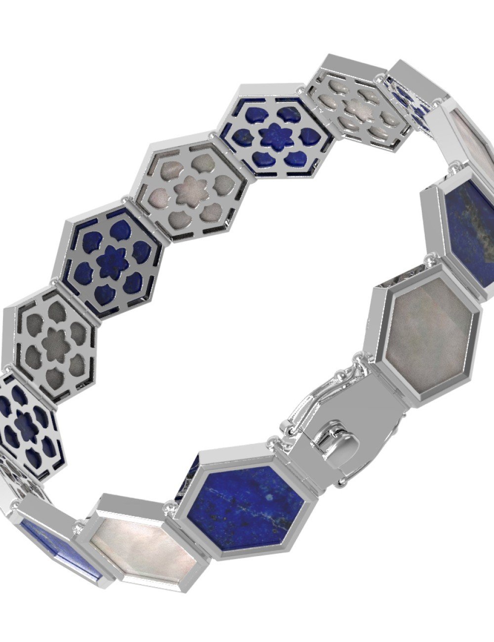 Браслет из белого золота c лазуритом и перламутром