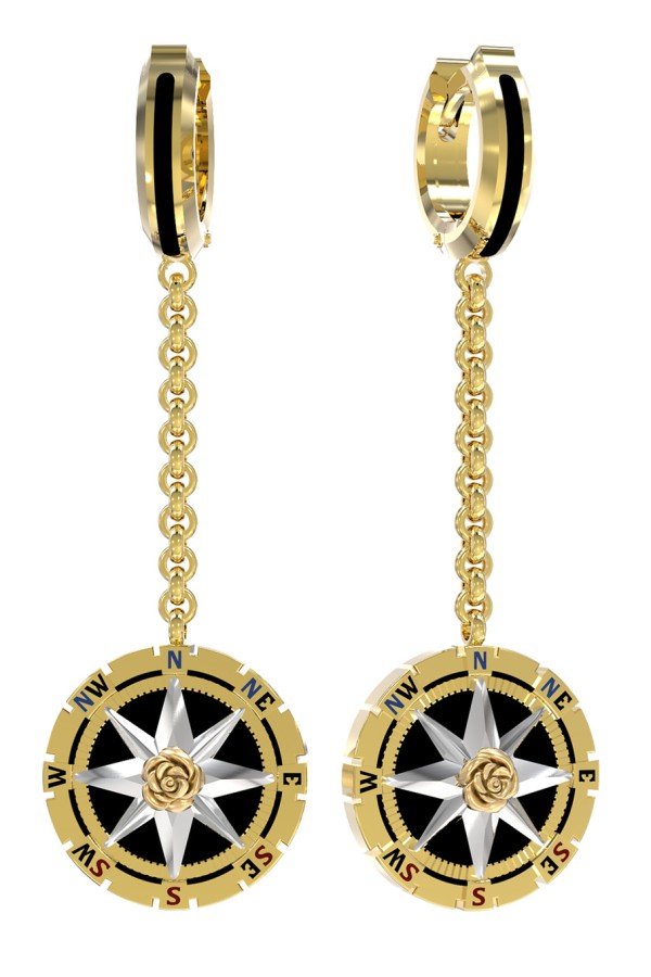 Серьги из лимонного золота c эмалью и ониксом