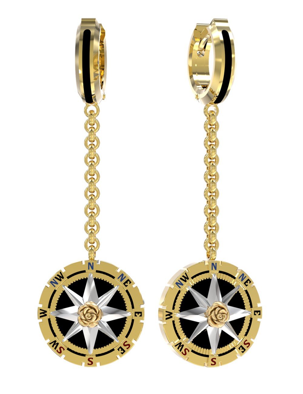 Серьги из лимонного золота c эмалью и ониксом