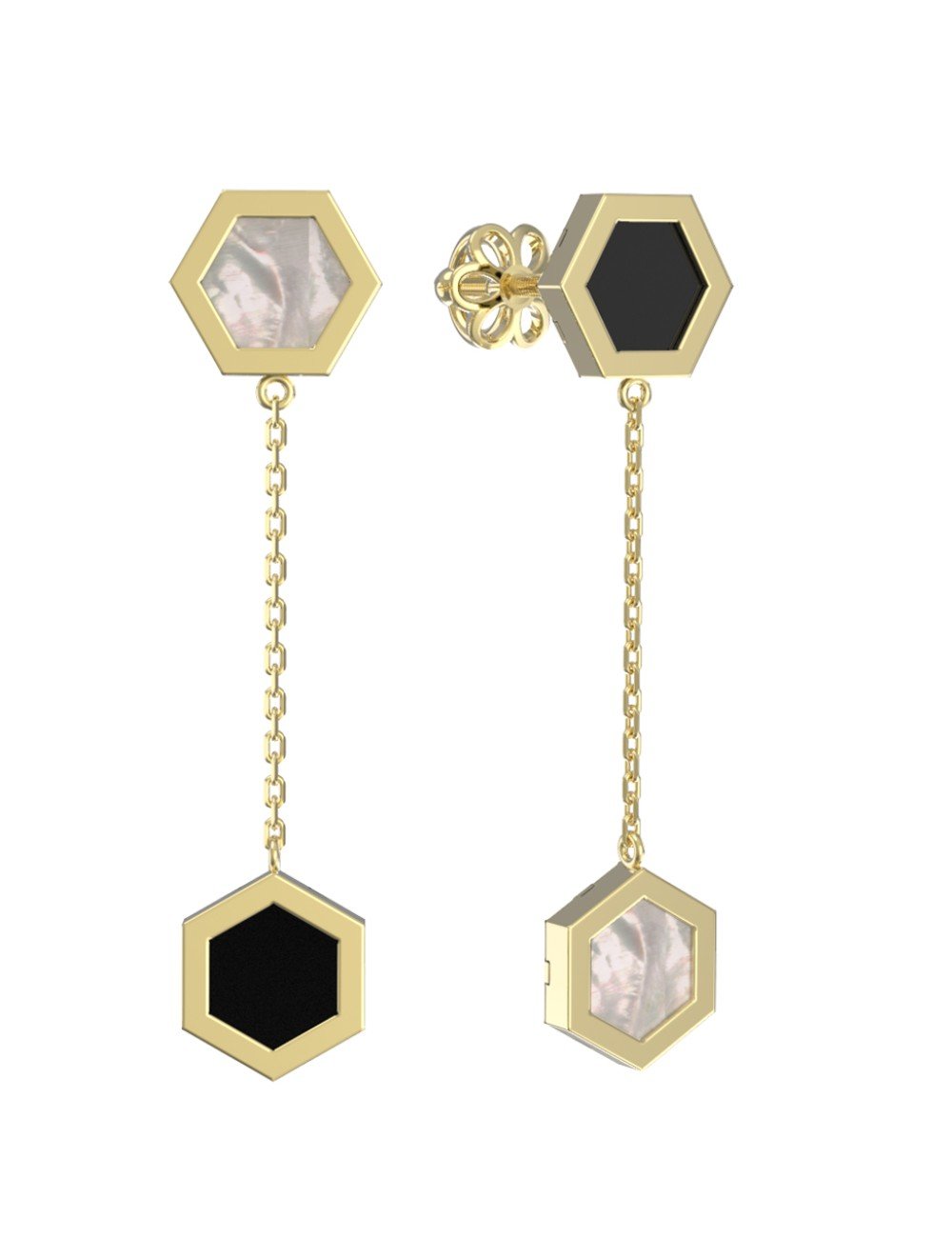 Серьги из лимонного золота c ониксом и перламутром