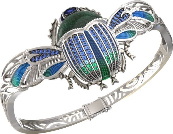 Браслет из белого золота c эмалью, фианитом, сапфиром и эмалью