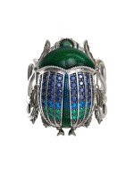 Кольцо из белого золота c эмалью, фианитом и сапфиром