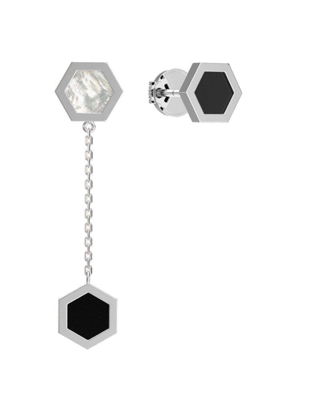 Серьги из белого золота c ониксом и перламутром