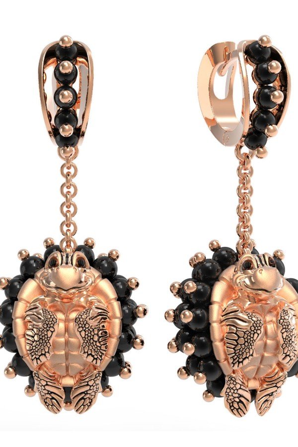 Серьги из золота c эмалью и ониксом