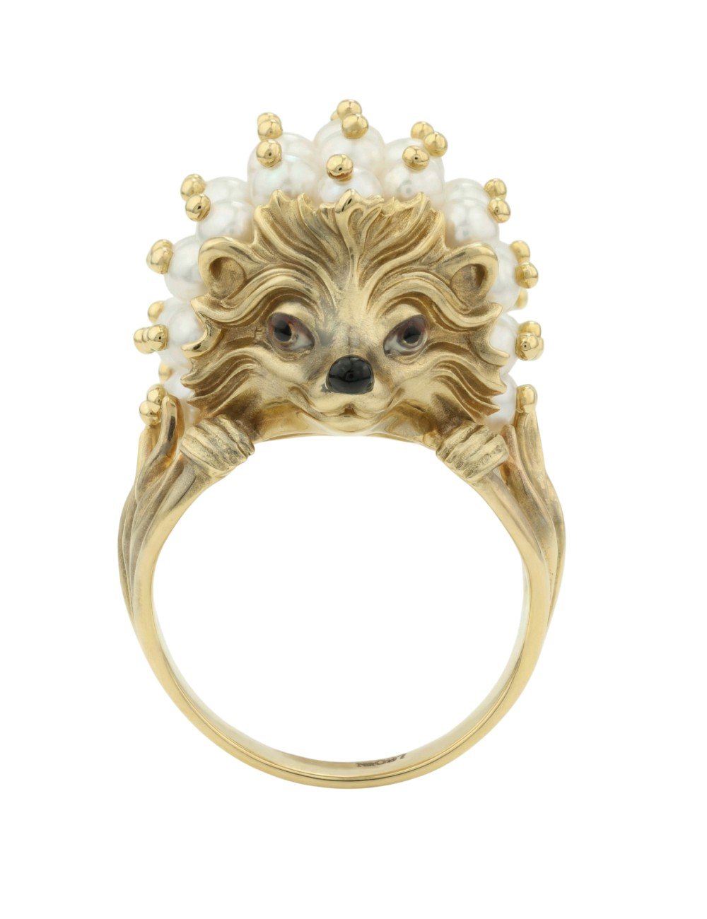 Кольцо из лимонного золота c эмалью и жемчугом