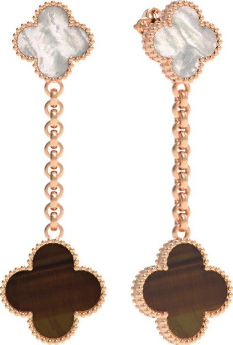 Серьги из золота c тигровым глазом и перламутром