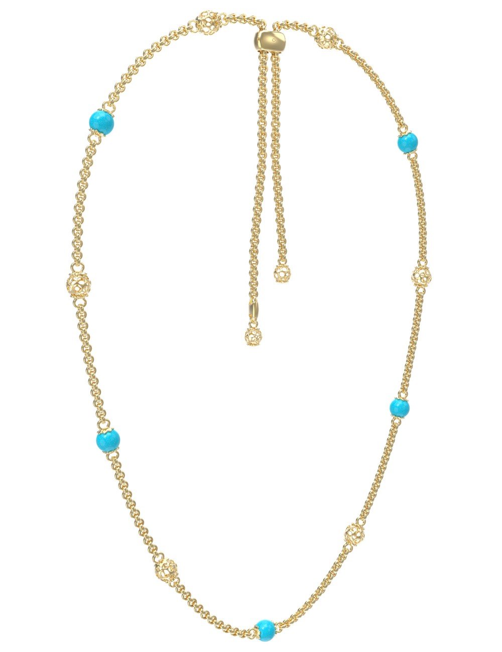 Колье из лимонного золота c бирюзой