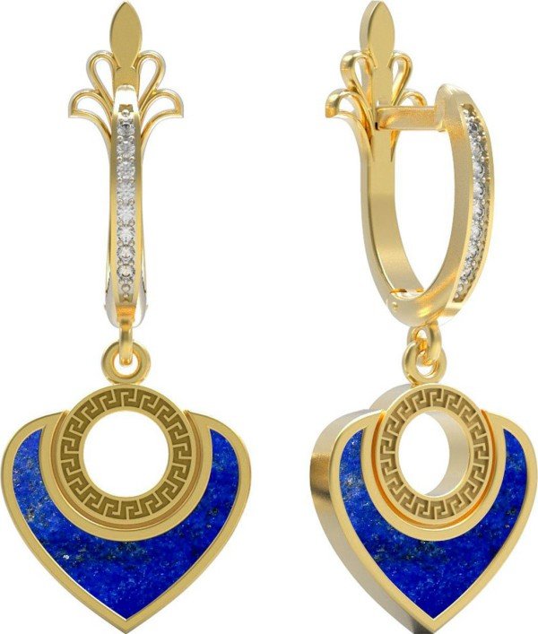 Серьги из лимонного золота c фианитом и лазуритом