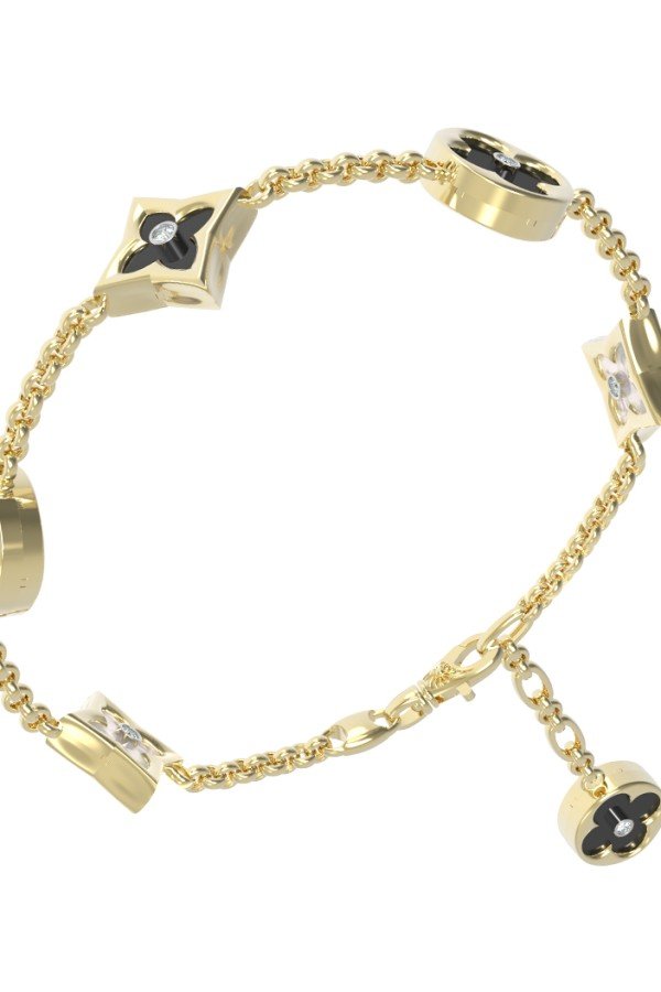 Браслет из лимонного золота c бриллиантами, ониксом и перламутром