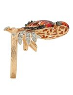 Кольцо из золота c эмалью, фианитом и гранатом