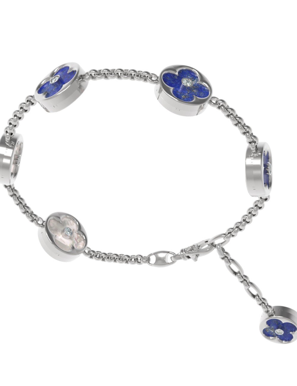 Браслет из белого золота c бриллиантами, лазуритом и перламутром