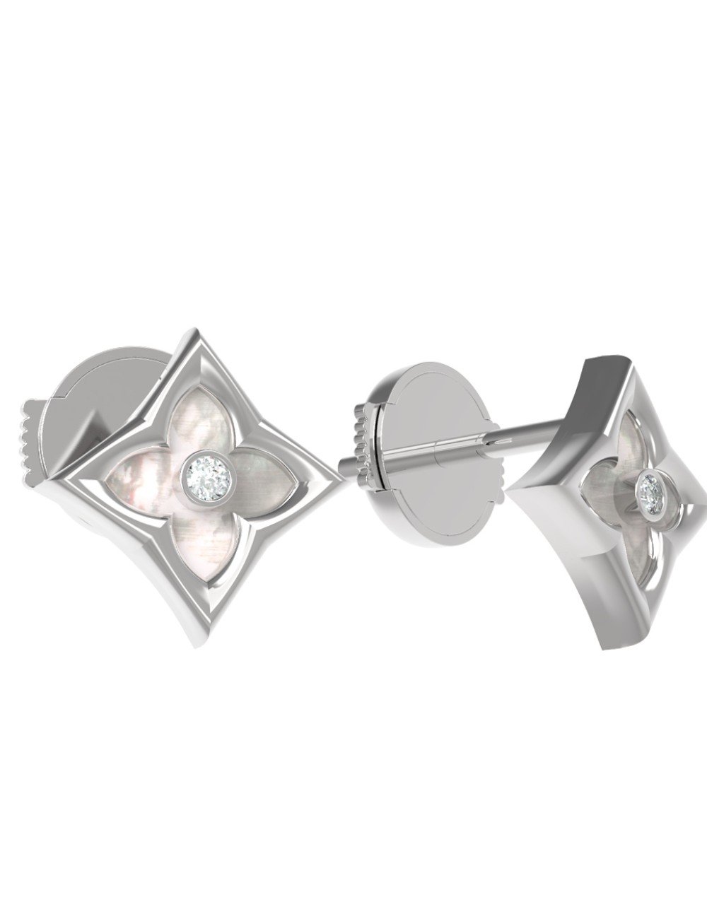 Серьги из белого золота c бриллиантами и перламутром