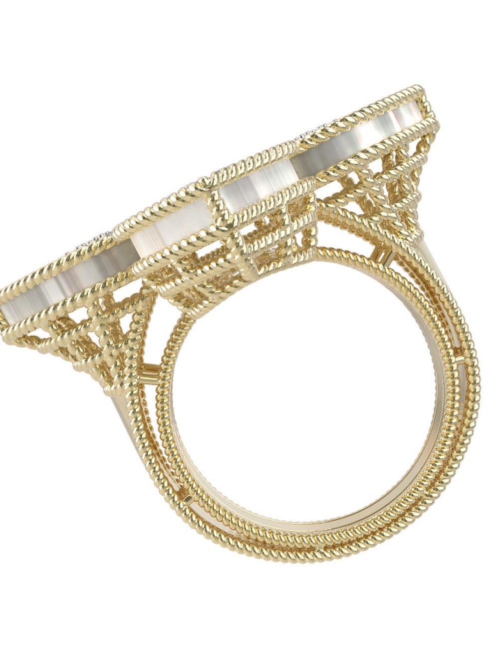 Кольцо из лимонного золота c бриллиантами и перламутром