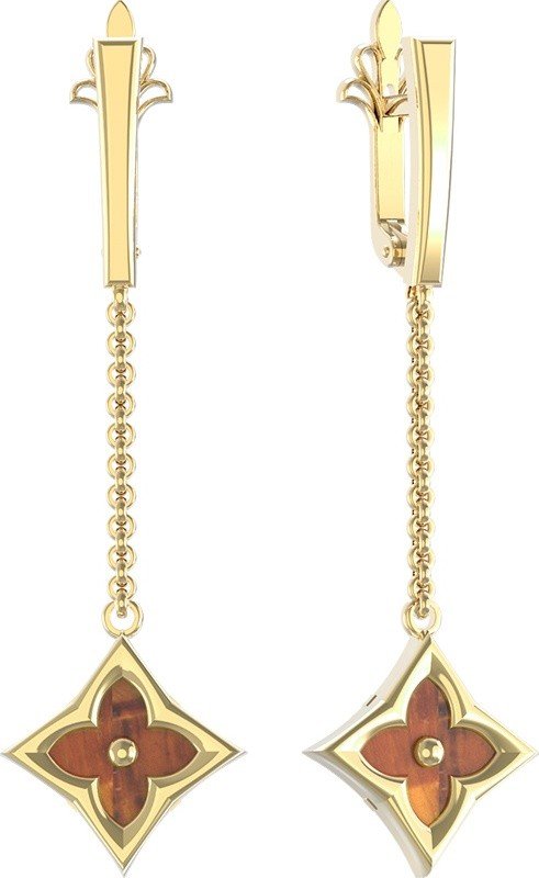 Серьги из лимонного золота c тигровым глазом