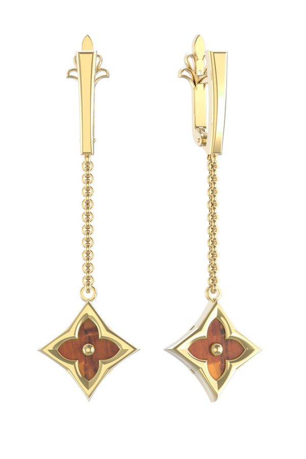 Серьги из лимонного золота c тигровым глазом