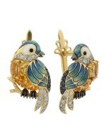 Серьги из лимонного золота c эмалью, фианитом, цитрином и сапфиром