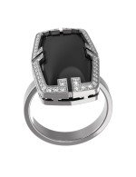 Кольцо из белого золота c бриллиантами, рубином и ониксом