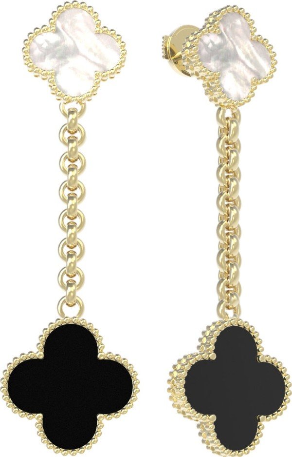 Серьги из лимонного золота c ониксом и перламутром