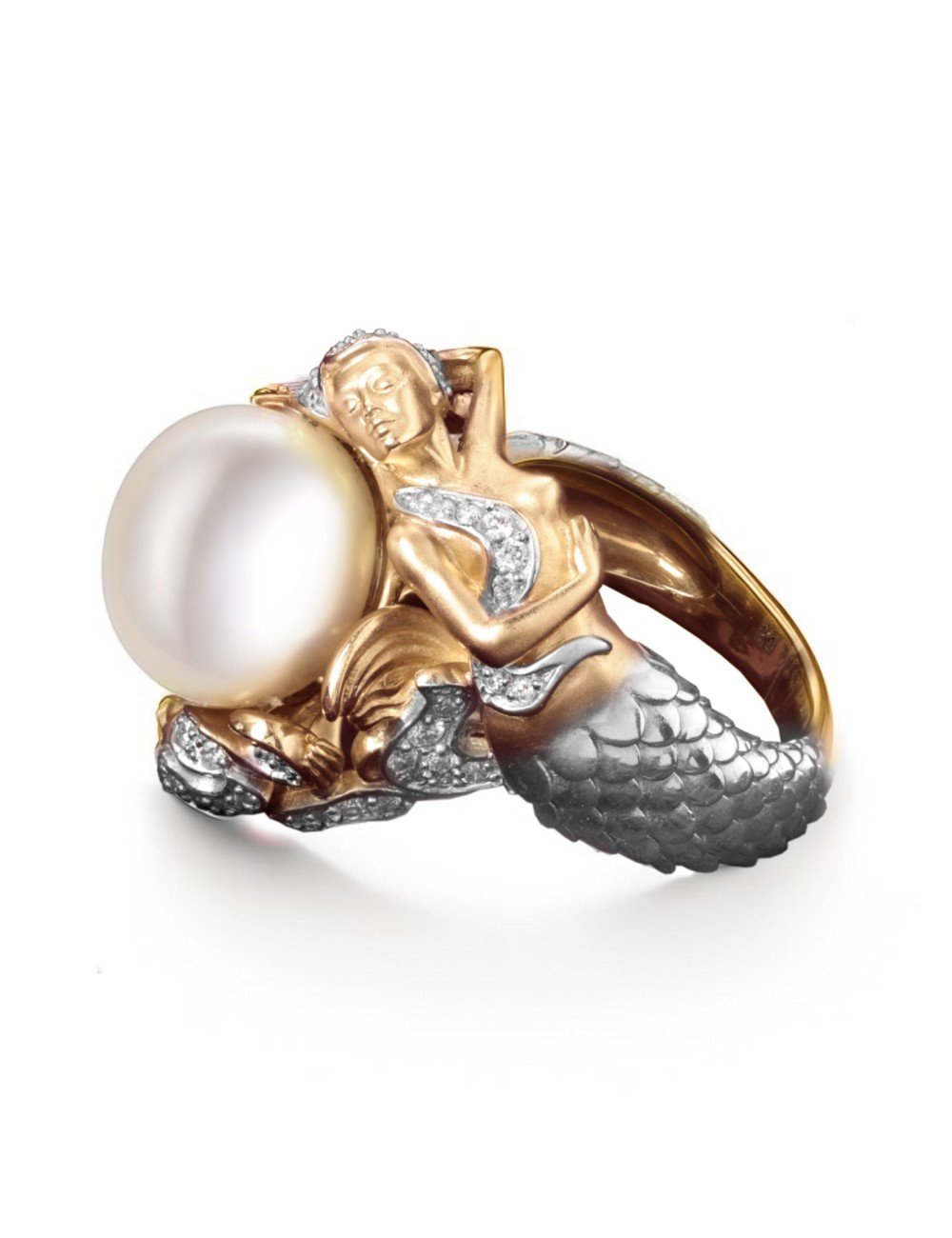 Кольцо из золота c бриллиантами и жемчугом