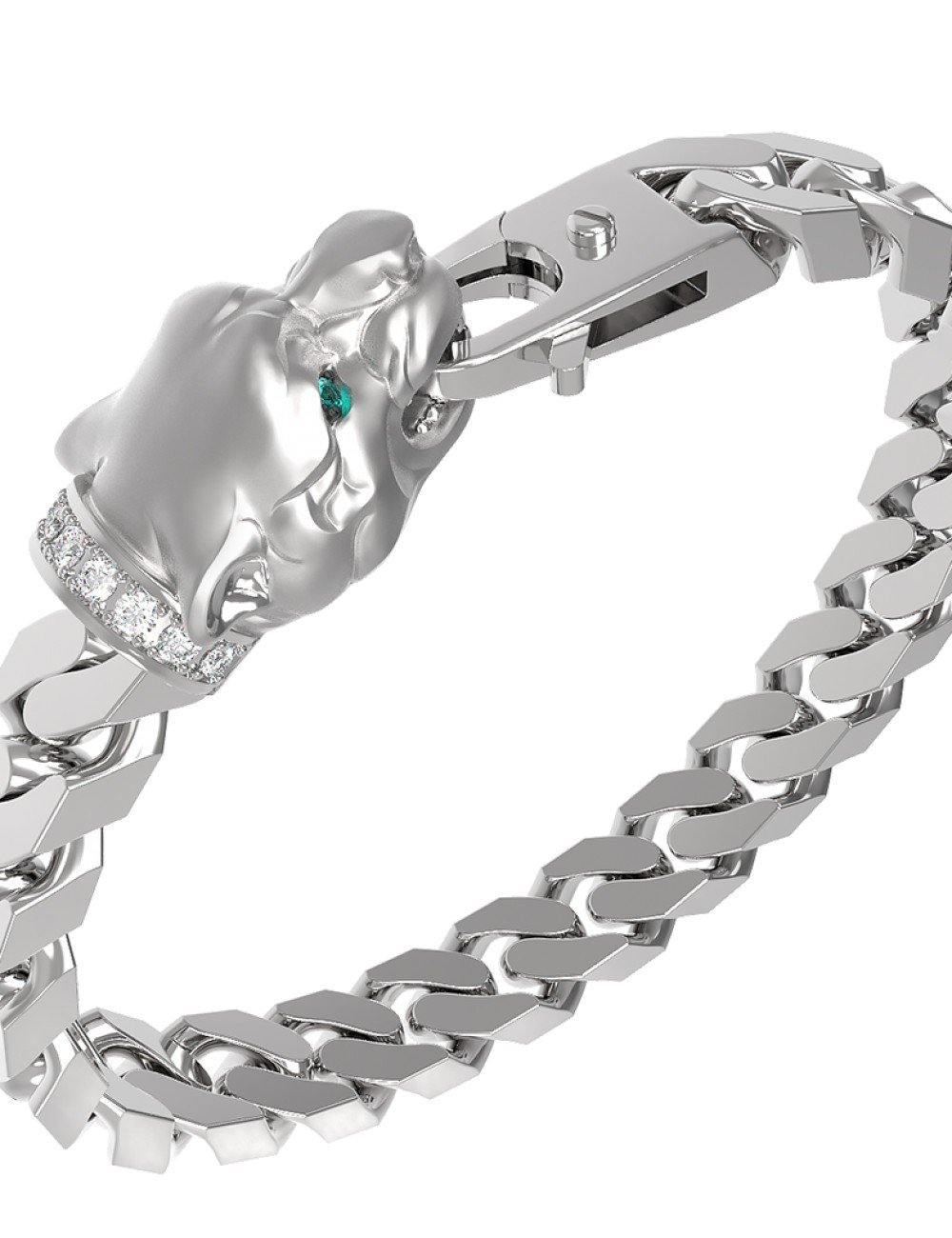 Браслет из белого золота c бриллиантами и изумрудом