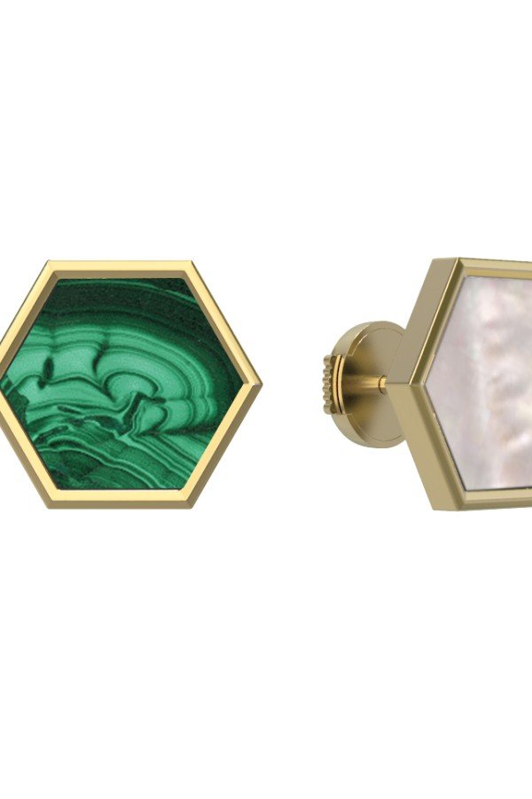 Серьги из лимонного золота c малахитом и перламутром