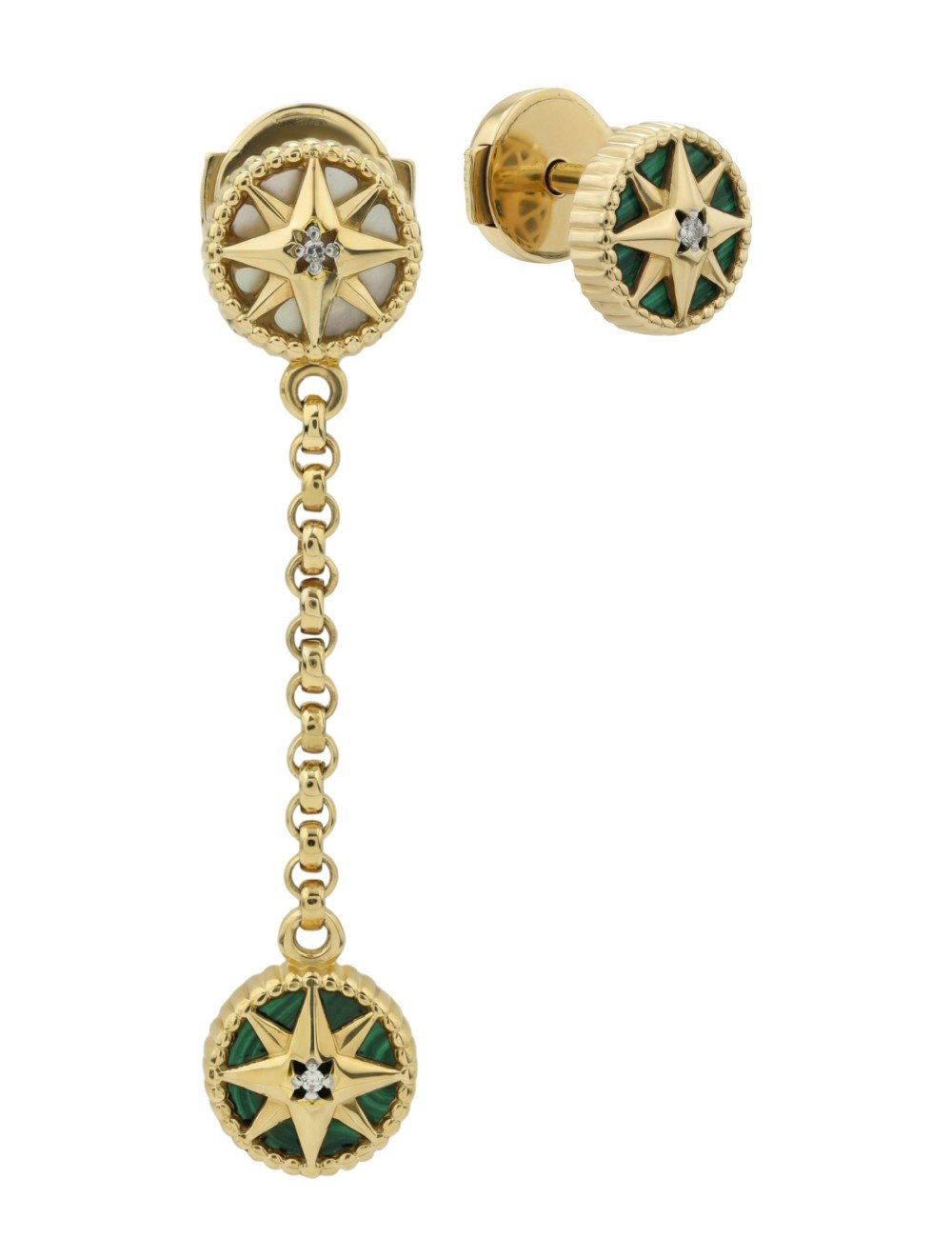 Серьги из лимонного золота c бриллиантами, малахитом и перламутром