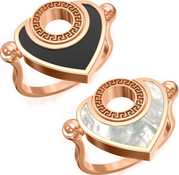 Кольцо из золота c ониксом и перламутром