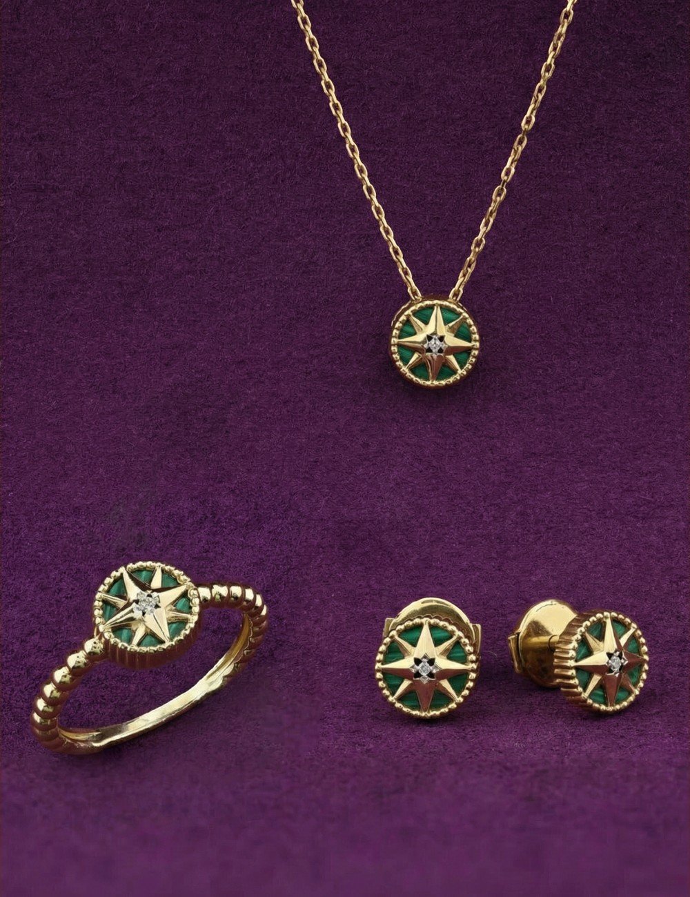 Серьги из лимонного золота c бриллиантами и малахитом