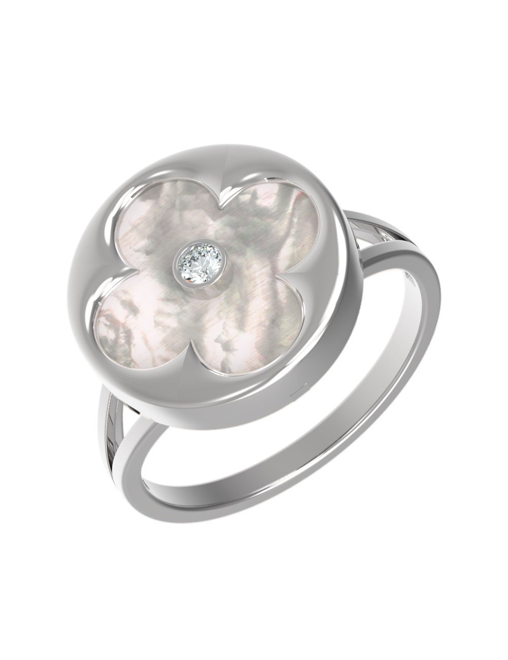 Кольцо из белого золота c бриллиантами и перламутром